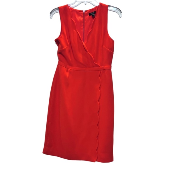 J Crew Red Sleeveless Scalloped Lined Dress - Picture 3 of 10